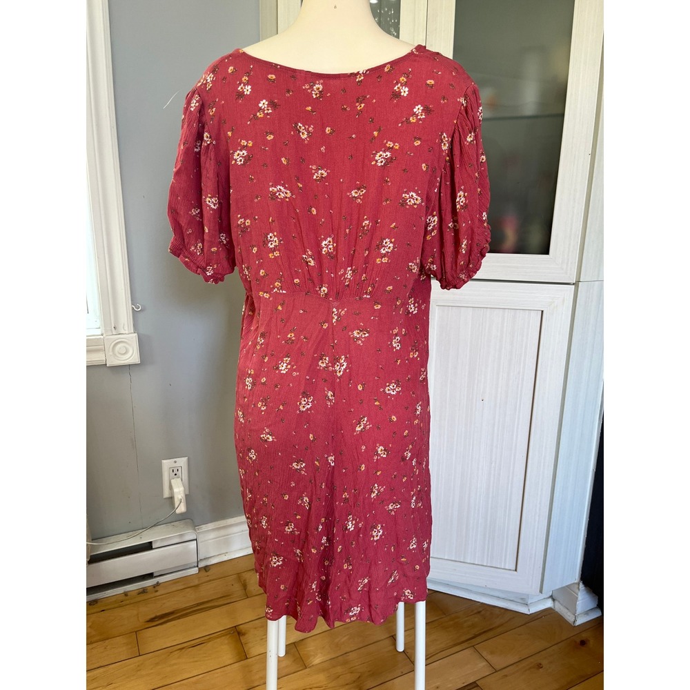 Blumind Red Floral Button Front Mini Dress Short Sleeve V-Neck Size Large - Picture 3 of 6